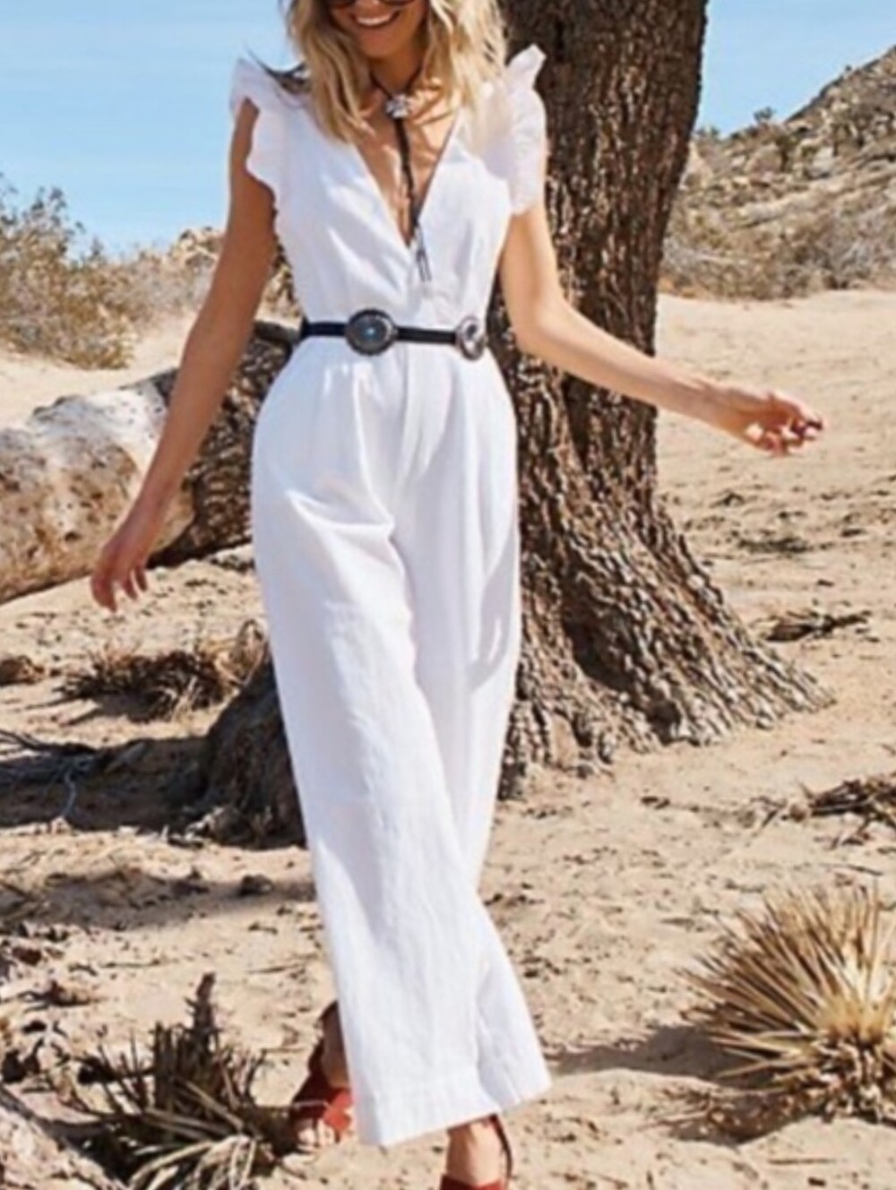 EUC Happy x Nature White Ruffle Jumpsuit